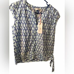 Vineyard Vines Lattice Print Side Tie Top Crystal Blue Silk Rayon Size 00 NWT